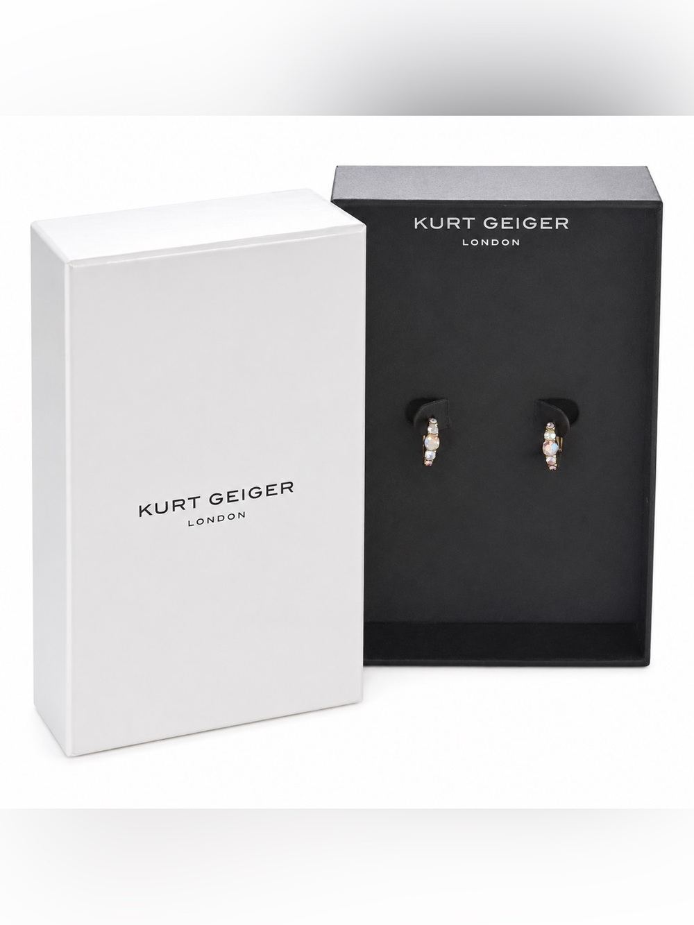 Kurt Geiger London gold-toned huggie hoop earrings w/ multicolor crystals NWT